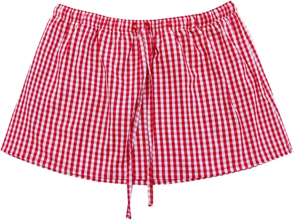 Womens Gingham Mini Skirts Y2k Going Out Elastic Waistband Plaid Checkered Streetwear Cute Summer Boxer Short Skirt