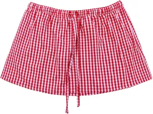 Womens Gingham Mini Skirts Y2k Going Out Elastic Waistband Plaid Checkered Streetwear Cute Summer Boxer Short Skirt