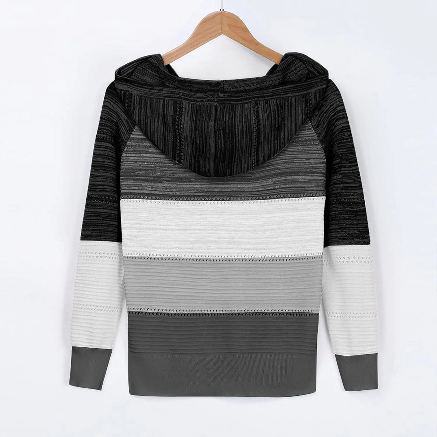 Womens Lightweight Color Block Hooded Sweaters Drawstring Hoodies Pullover Sweatshirts Long Sleeve Zip Up Hoodies