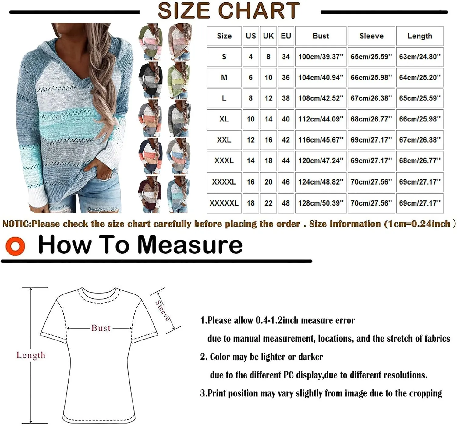 Womens Lightweight Color Block Hooded Sweaters Drawstring Hoodies Pullover Sweatshirts Long Sleeve Zip Up Hoodies