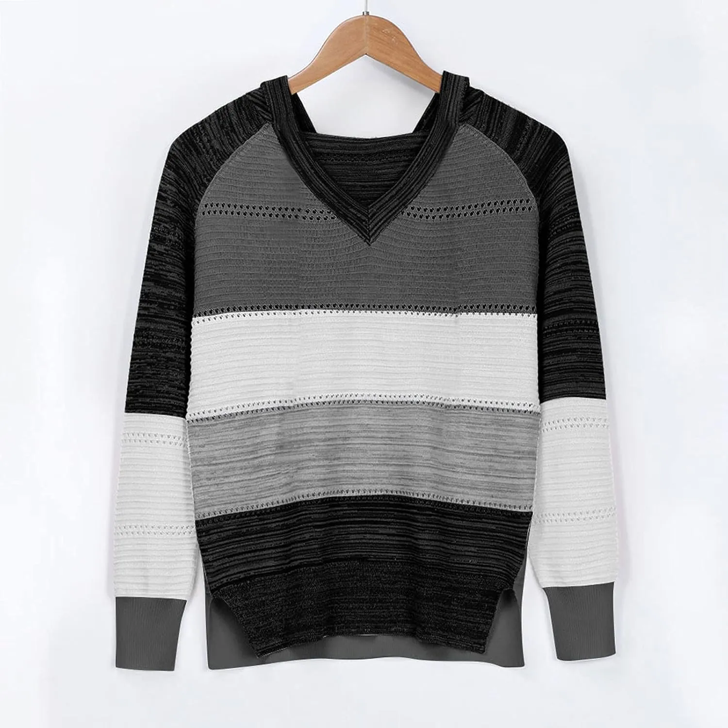 Womens Lightweight Color Block Hooded Sweaters Drawstring Hoodies Pullover Sweatshirts Long Sleeve Zip Up Hoodies