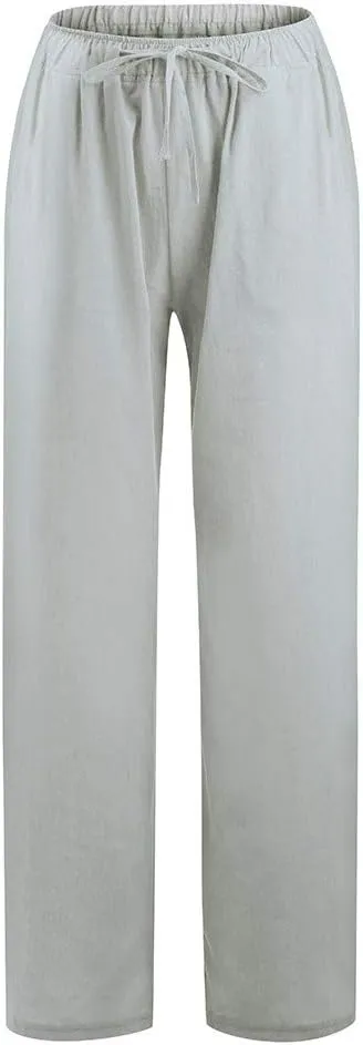 Women's Linen Pants Wide Leg Summer Pants High Waisted Palazzo Pants Comfy Beach Pants Soft Lounge Pants Trousers