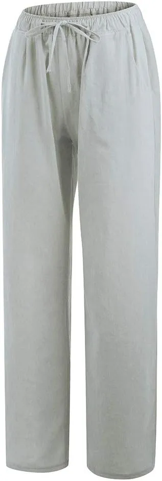 Women's Linen Pants Wide Leg Summer Pants High Waisted Palazzo Pants Comfy Beach Pants Soft Lounge Pants Trousers