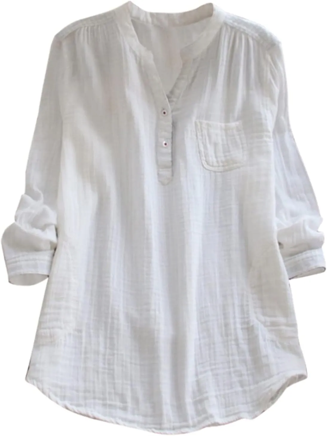 Womens Linen Shirts Summer Linen Plain Solid Short Sleeve T-Shirt Casual Loose Henley V-Neck Tee Shirts