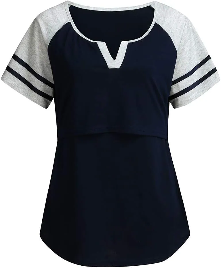 Women's Maternity Nursing Top for Pregnancy Women Maternity Short Sleeve Plus Size Tops Cotton Breastfeeding