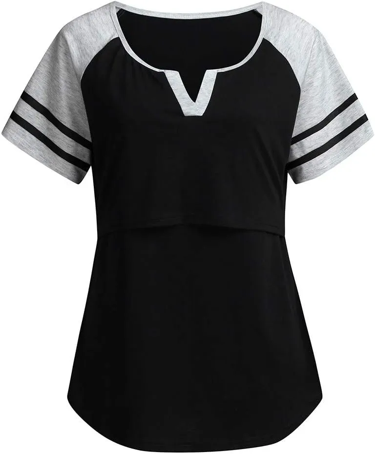 Women's Maternity Nursing Top for Pregnancy Women Maternity Short Sleeve Plus Size Tops Cotton Breastfeeding