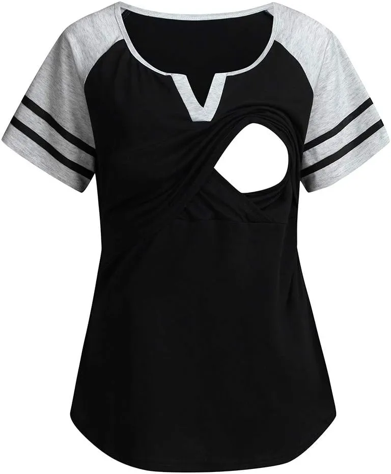 Women's Maternity Nursing Top for Pregnancy Women Maternity Short Sleeve Plus Size Tops Cotton Breastfeeding