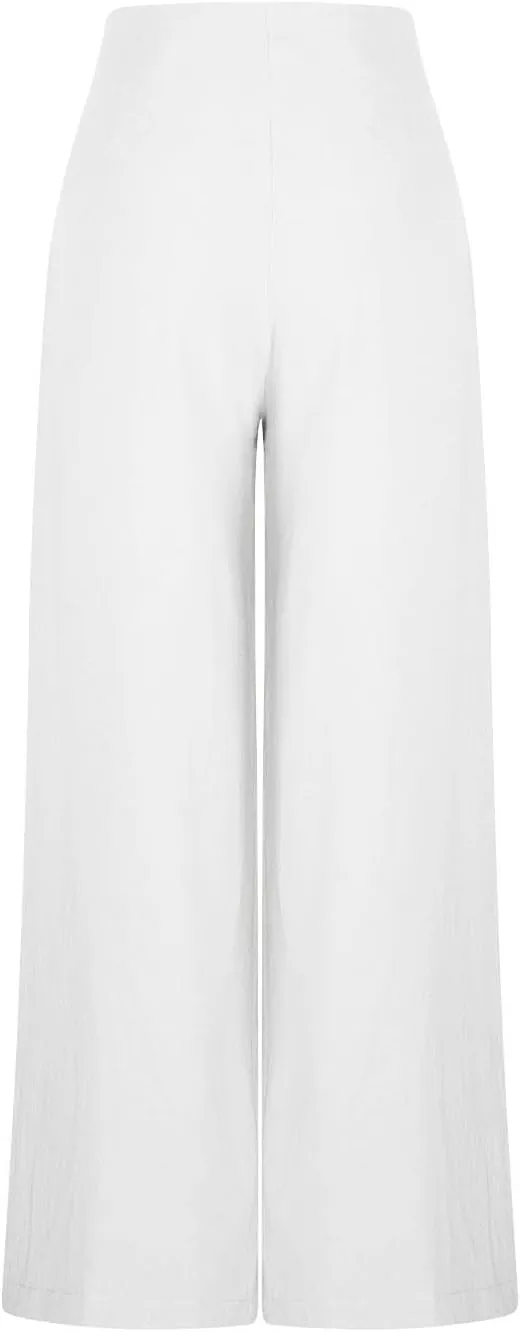 Women's Palazzo Pants Cotton Linen Wide Leg Pants High Waisted Dress Pants Solid Flowy Pants Loose Fit Work Pants