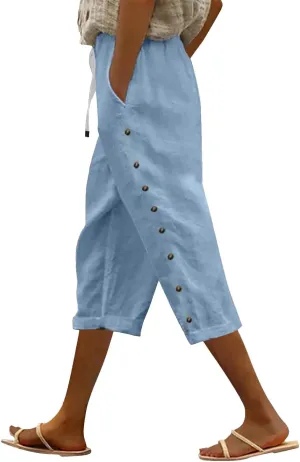 Women's Pants Solid Color Cotton Linen Elastic Seven Pants Beach Casual Linen Cotton Linen Pants Casual 2025
