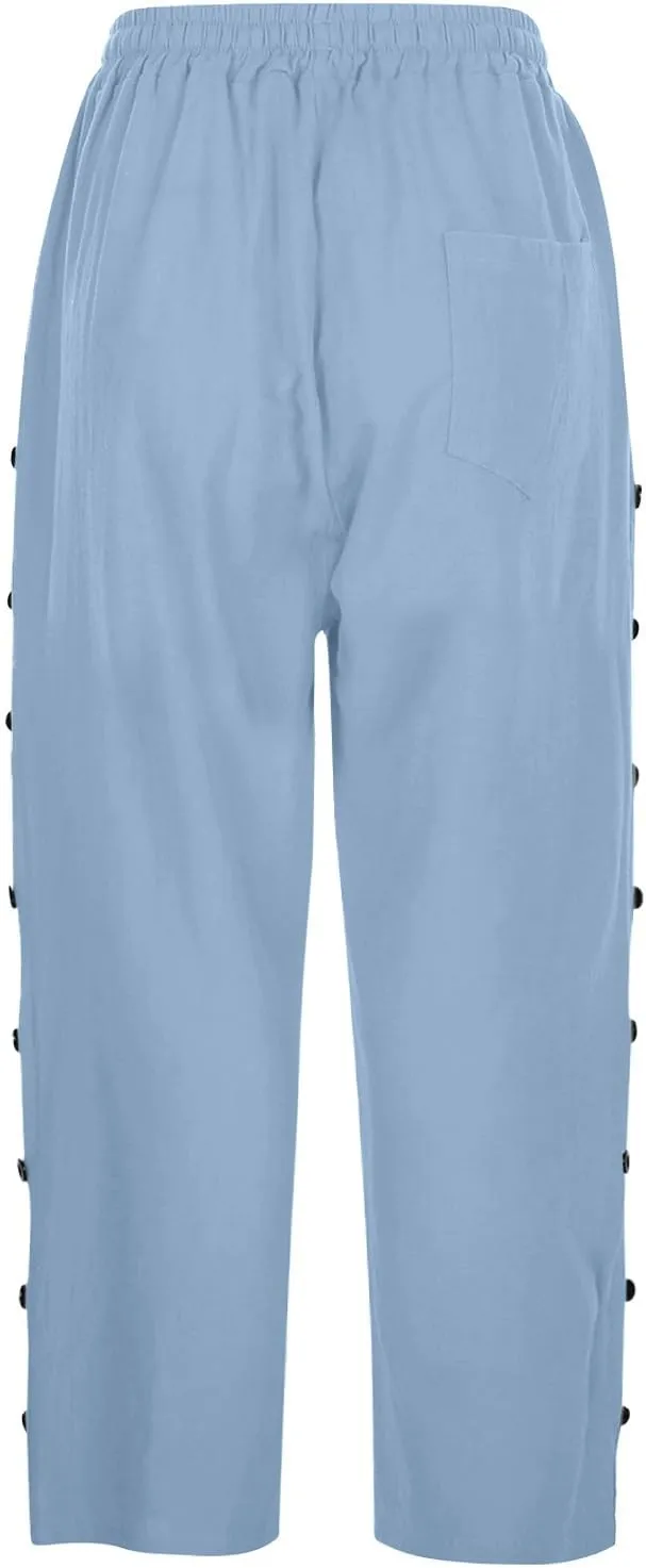 Women's Pants Solid Color Cotton Linen Elastic Seven Pants Beach Casual Linen Cotton Linen Pants Casual 2025