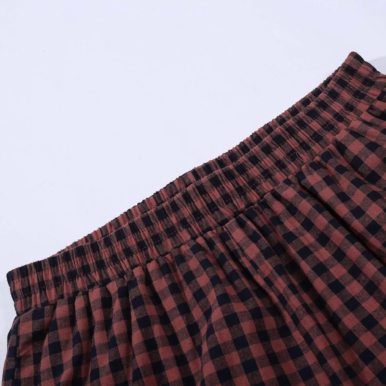Womens Plaid 2 Pieces Lounge Pants Sets Y2K Sleeveless Gingham Crop Tank Top Outfits Baggy Wide Leg Barrel Loungewear Suits