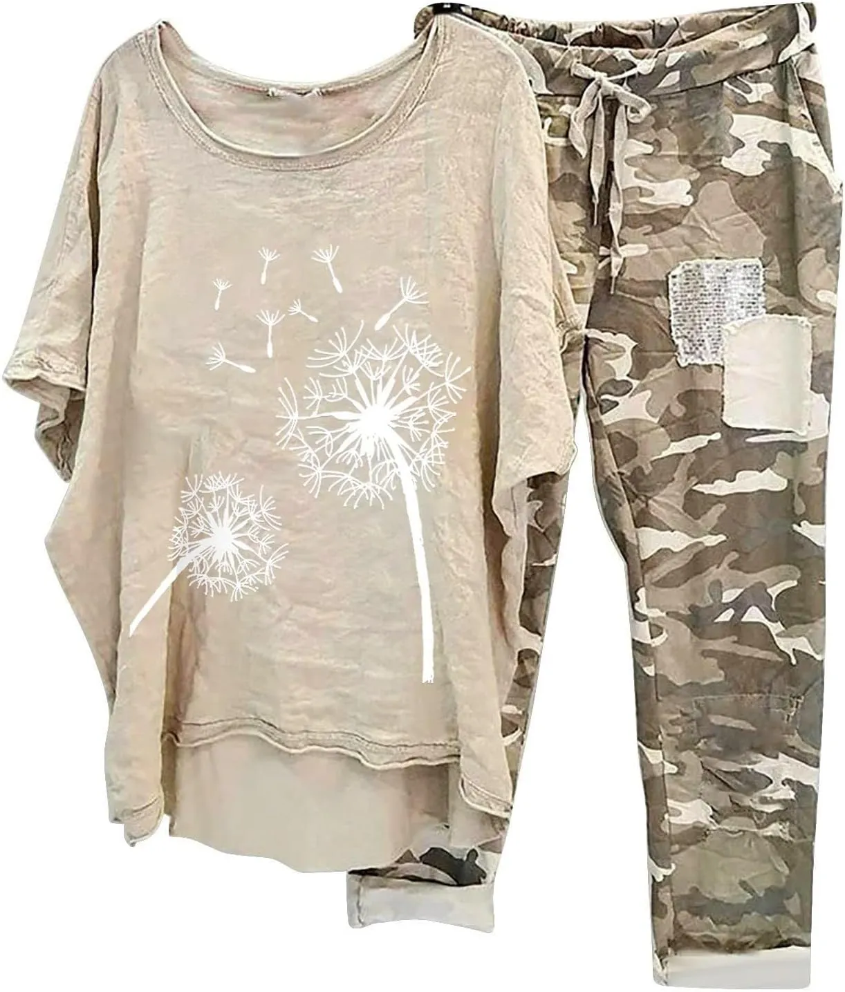 Womens Plus Size 2 Piece Travel Outfits 2024 Loose Cotton Linen Lounge Sets Summer Casual Jogger Sets Pants Suit