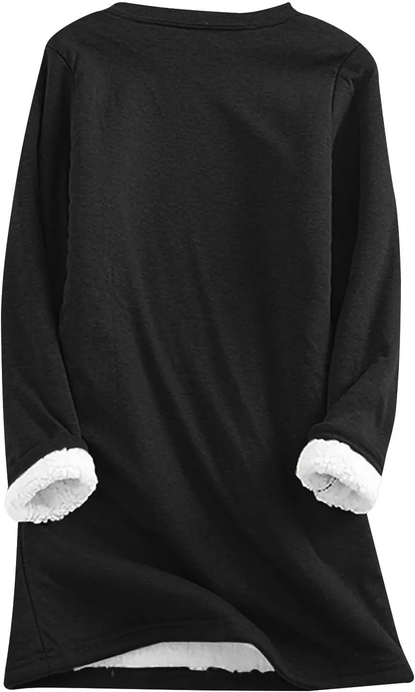 Womens Sherpa Lined Lounge Set 2 Piece Outfits Fleece Pullover Tops with Pants Loungewear Soft Warm Cozy Pajamas Sets