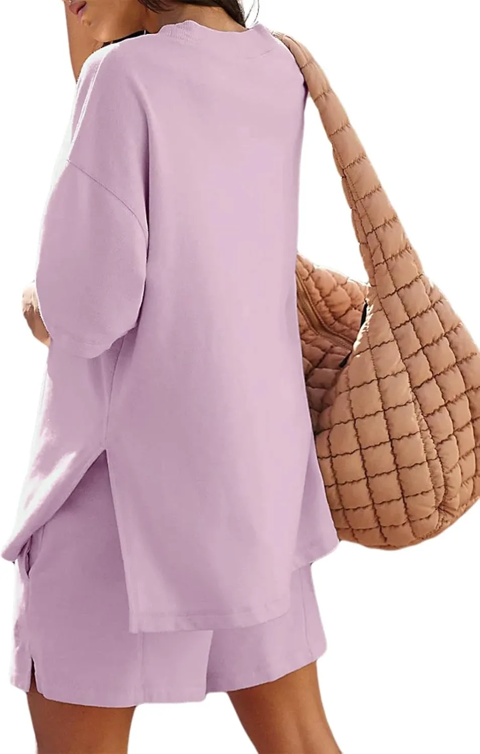 Womens Shorts Sets 2 Piece Outfits Summer 2025 Half Sleeve Crew Neck Cotton Lounge Sets Matching Clothing
