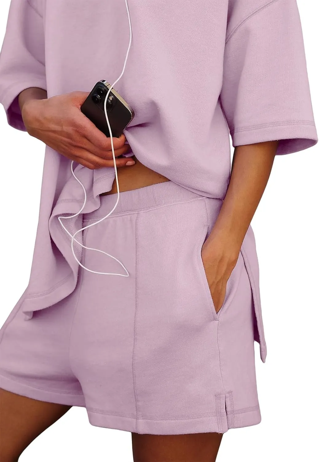 Womens Shorts Sets 2 Piece Outfits Summer 2025 Half Sleeve Crew Neck Cotton Lounge Sets Matching Clothing