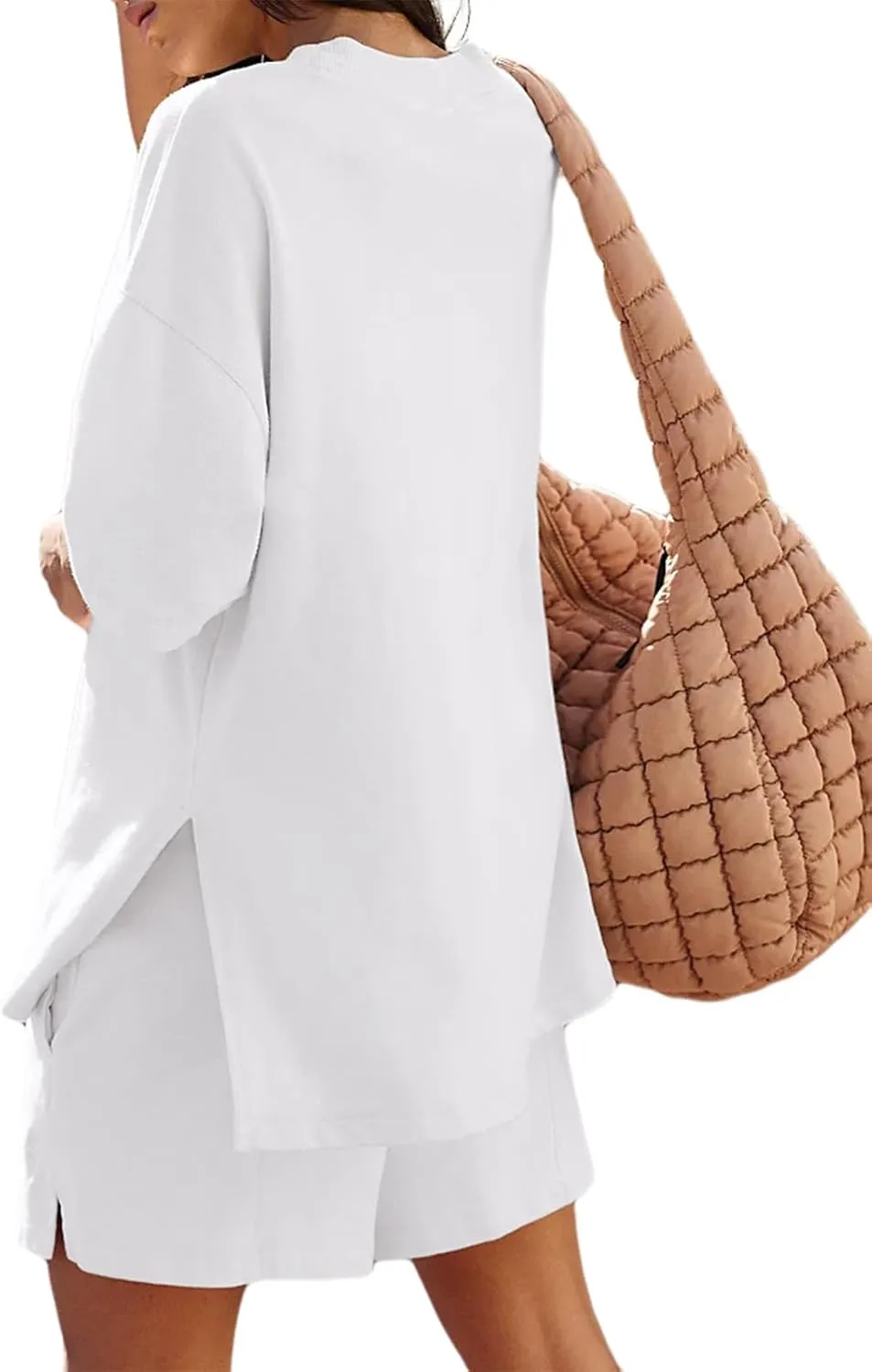 Womens Shorts Sets 2 Piece Outfits Summer 2025 Half Sleeve Crew Neck Cotton Lounge Sets Matching Clothing