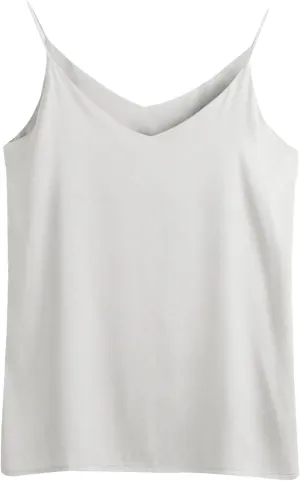 Womens Silk Satin Cami Tops Summer Cute Spaghetti Strap Camisole Sleeveless V Neck Basic Crop Tank Shirt Loungewear