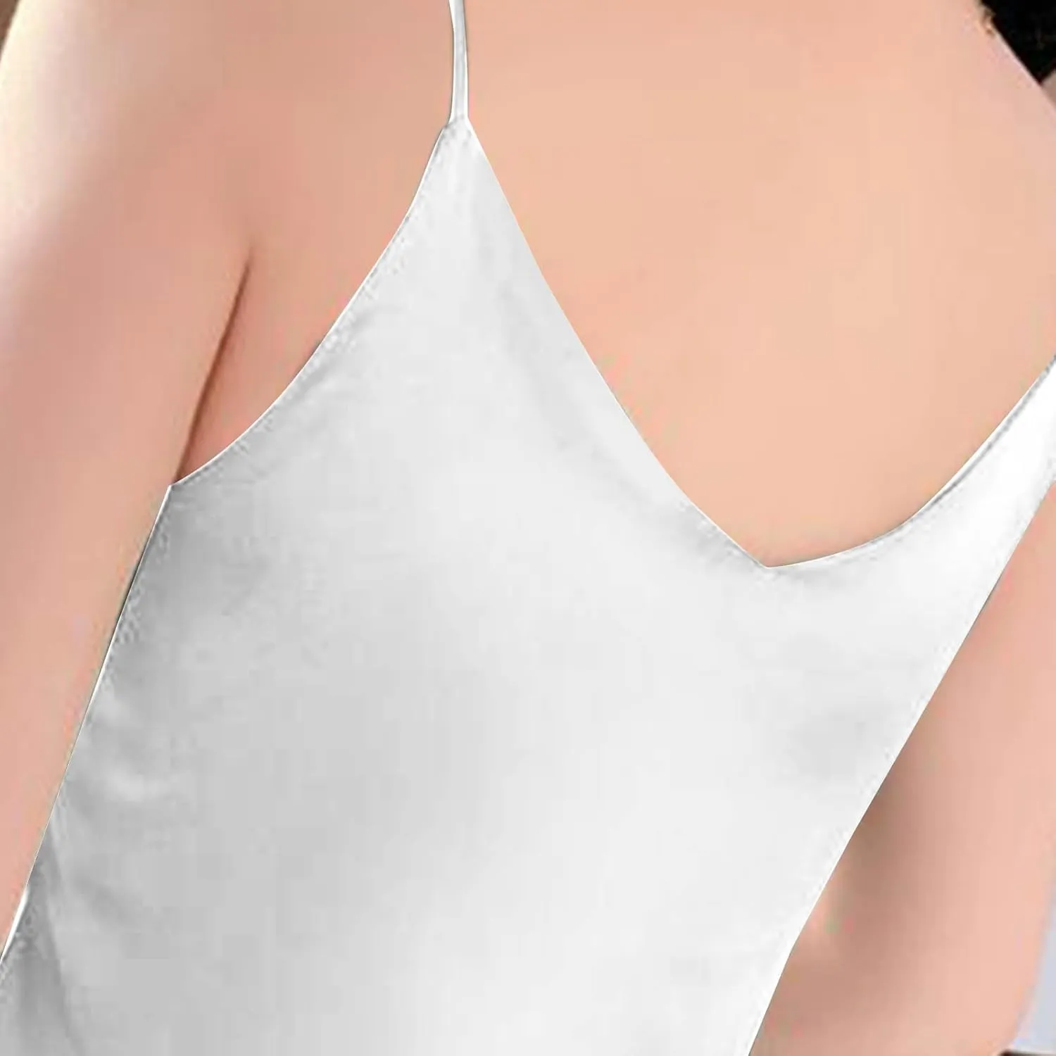 Womens Silk Satin Cami Tops Summer Cute Spaghetti Strap Camisole Sleeveless V Neck Basic Crop Tank Shirt Loungewear