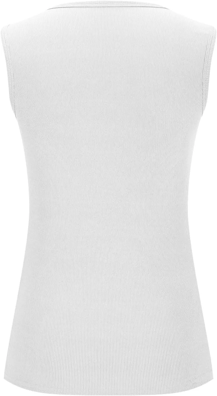 Women's Sleeveless Tank Tops Square Neck Ribbed Knit Tanks Slim Fit Basic Cami Shirts Workout Exercise Clothes