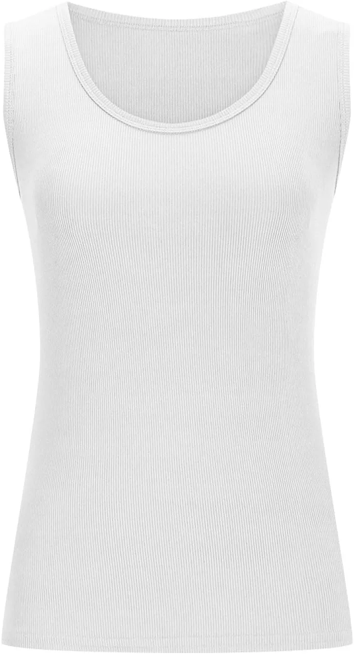 Women's Sleeveless Tank Tops Square Neck Ribbed Knit Tanks Slim Fit Basic Cami Shirts Workout Exercise Clothes