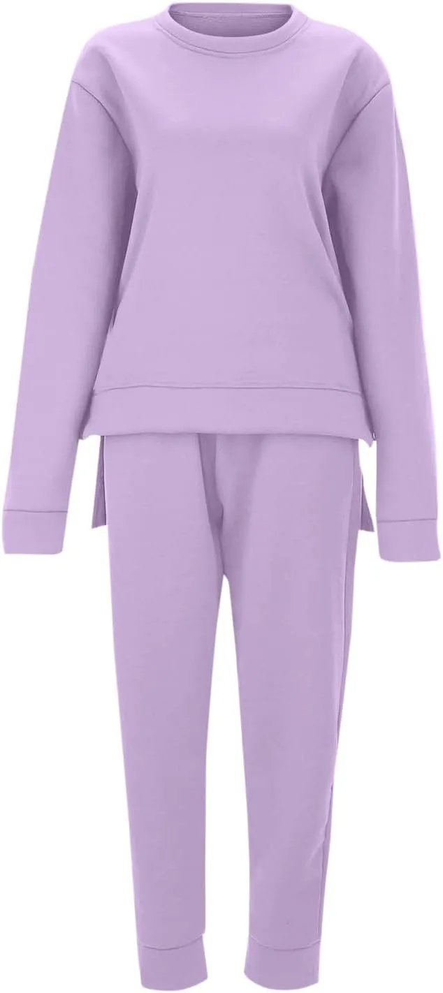 Womens Sweatsuits 2 Piece Set Fleece Lined Lounge Sets High Low Side Split Sweatshirt Joggers with Pockets