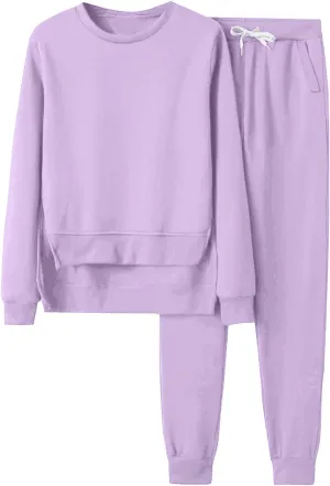 Womens Sweatsuits 2 Piece Set Fleece Lined Lounge Sets High Low Side Split Sweatshirt Joggers with Pockets