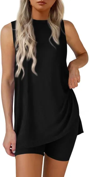 Women's Two Piece Lounge Sets 2025 Summer Casual Oversized Shirts Biker Shorts Matching Airport Travel Outfit