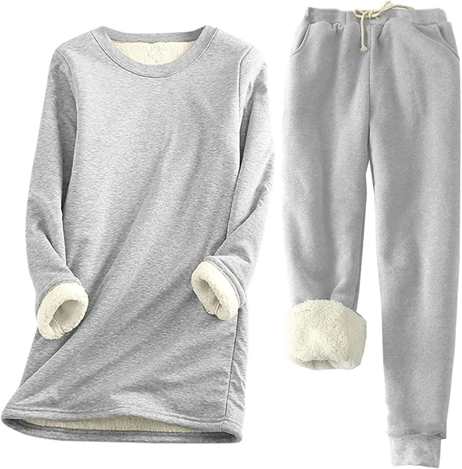 Womens Two Piece Sets Fleece Lined Sweatsuit Soft Warm Sherpa Sweatshirts and Sweatpants 2 Piece Lounge Sets
