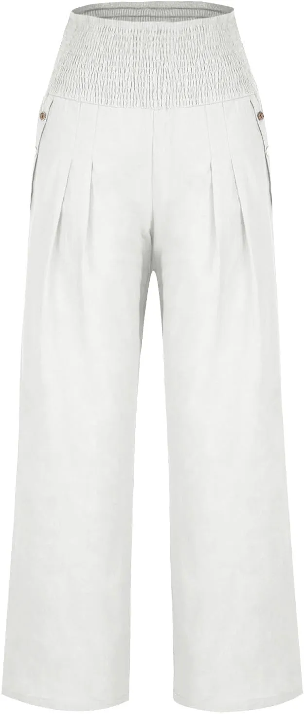 Women's Wide Leg Pants High Waisted Linen Pants Loose Fit Summer Pants Flowy Beach Pants Comfy Palazzo Pants Trousers