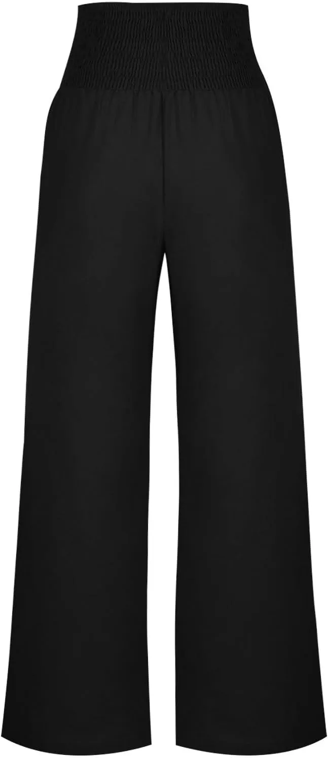 Women's Wide Leg Pants High Waisted Linen Pants Loose Fit Summer Pants Flowy Beach Pants Comfy Palazzo Pants Trousers