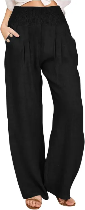 Women's Wide Leg Pants High Waisted Linen Pants Loose Fit Summer Pants Flowy Beach Pants Comfy Palazzo Pants Trousers