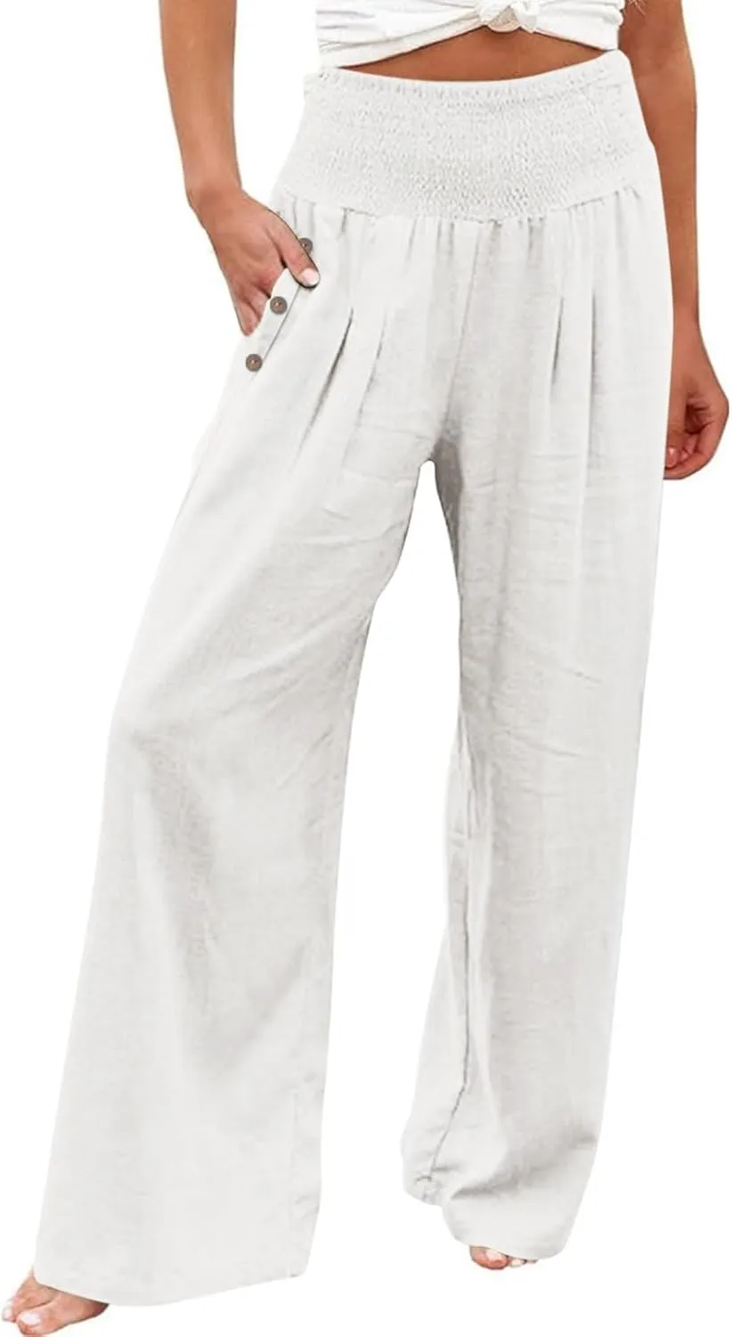 Women's Wide Leg Pants High Waisted Linen Pants Loose Fit Summer Pants Flowy Beach Pants Comfy Palazzo Pants Trousers