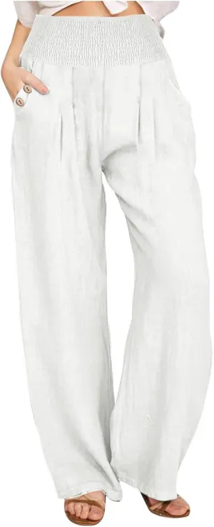 Women's Wide Leg Pants High Waisted Linen Pants Loose Fit Summer Pants Flowy Beach Pants Comfy Palazzo Pants Trousers