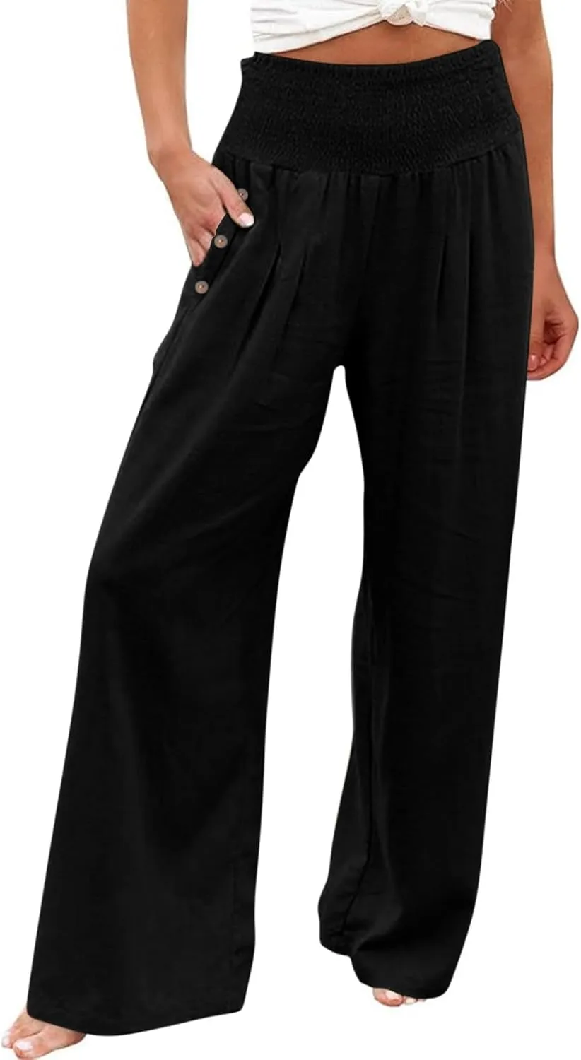 Women's Wide Leg Pants High Waisted Linen Pants Loose Fit Summer Pants Flowy Beach Pants Comfy Palazzo Pants Trousers