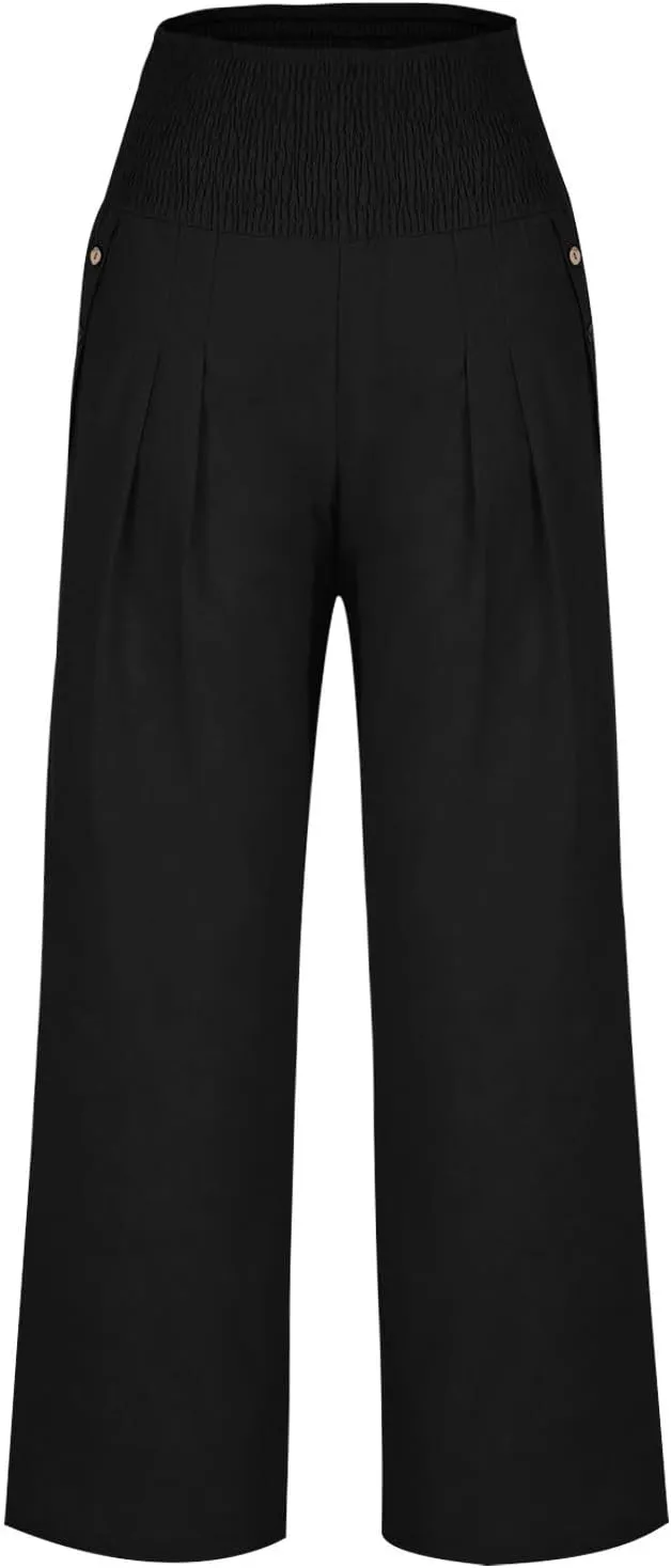 Women's Wide Leg Pants High Waisted Linen Pants Loose Fit Summer Pants Flowy Beach Pants Comfy Palazzo Pants Trousers