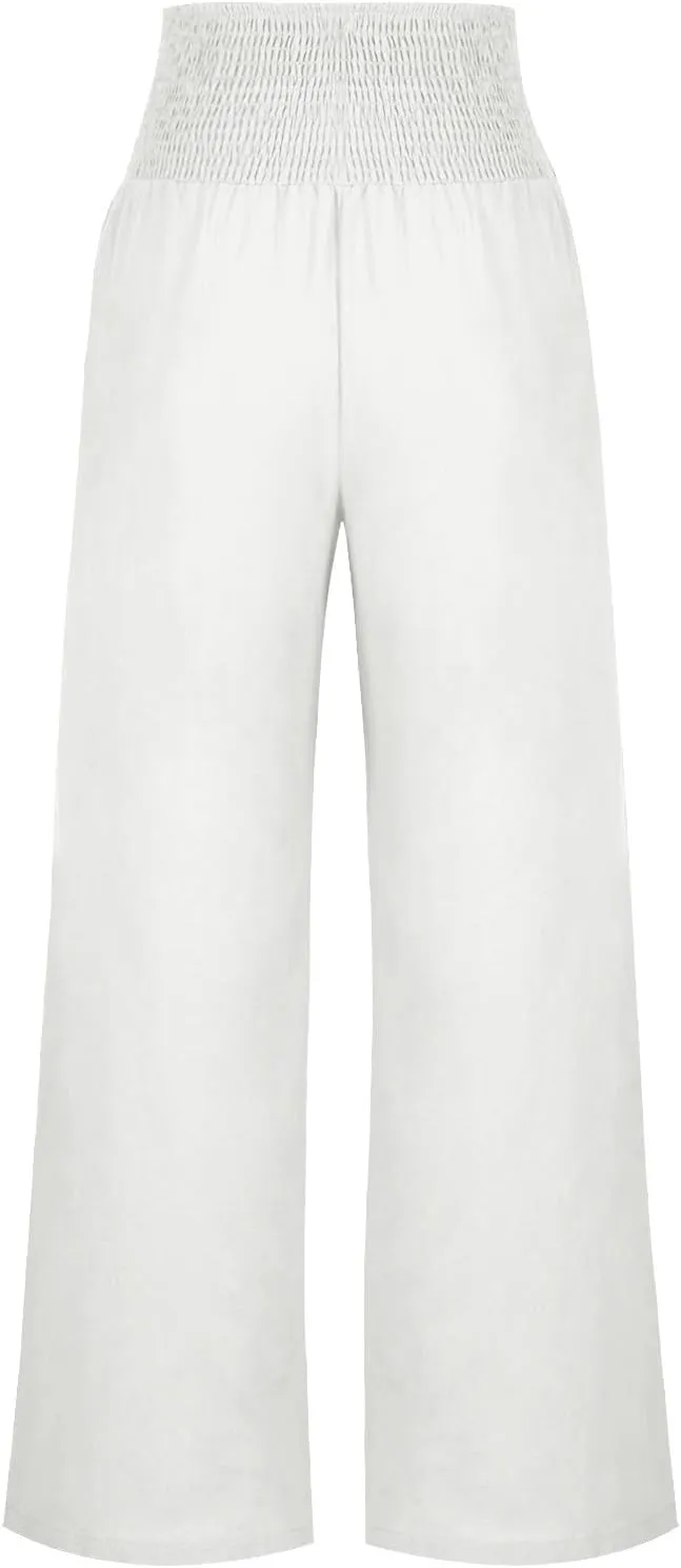 Women's Wide Leg Pants High Waisted Linen Pants Loose Fit Summer Pants Flowy Beach Pants Comfy Palazzo Pants Trousers