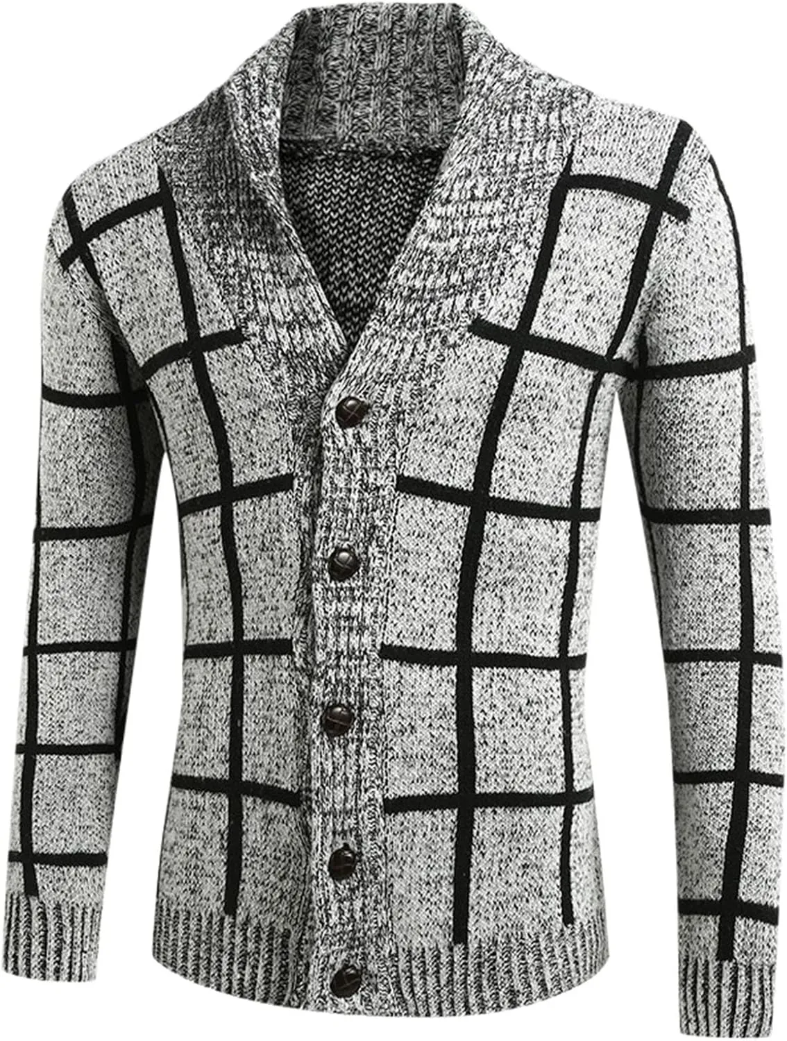 Wool Cardigan Sweaters for Men Big and Tall V-Neck Buttons Up Thermal Long Sleeve Cold Weather Chunky Knit Pullover