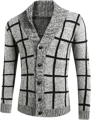 Wool Cardigan Sweaters for Men Big and Tall V-Neck Buttons Up Thermal Long Sleeve Cold Weather Chunky Knit Pullover