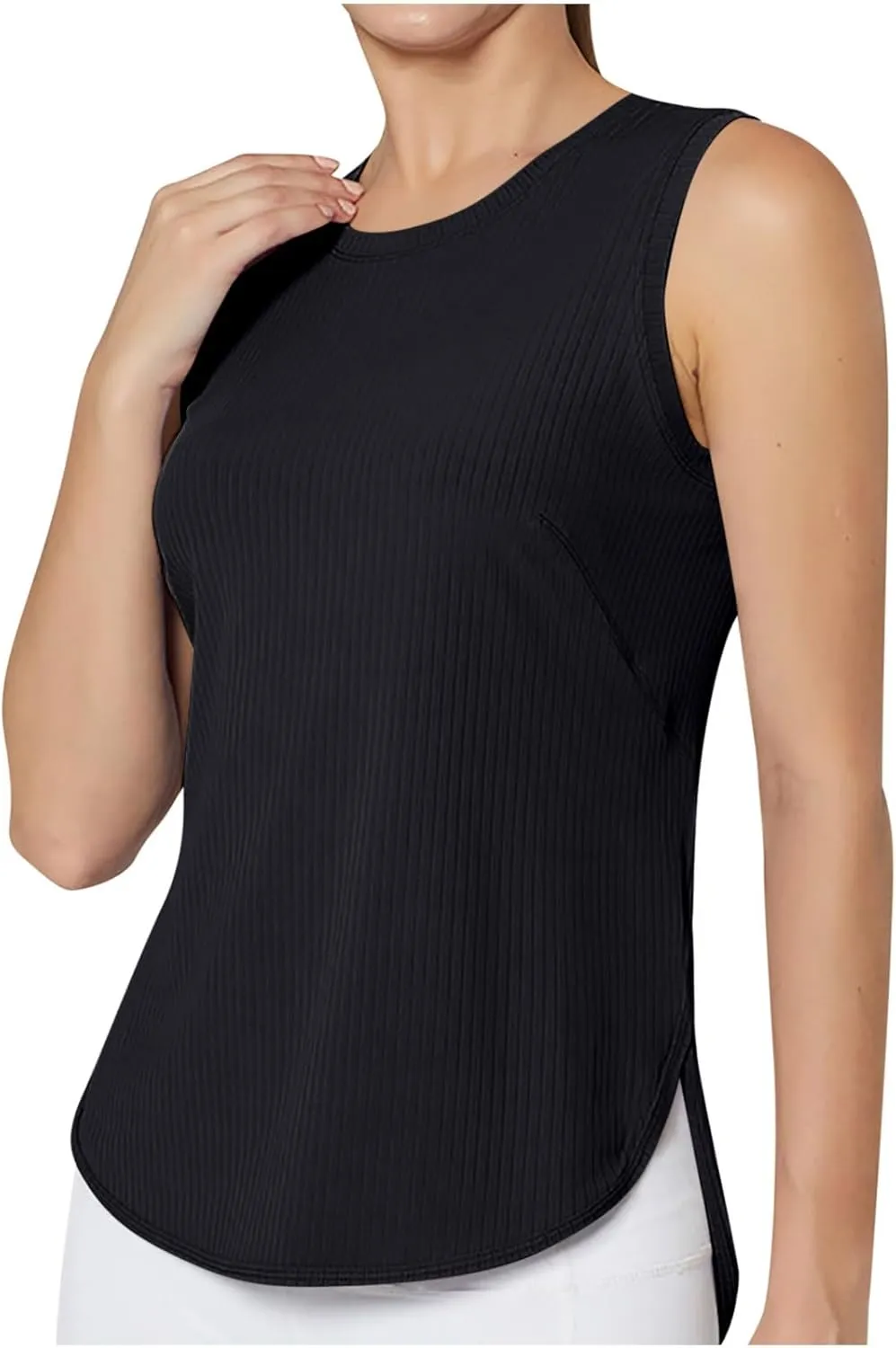 Workout Tank Tops for Woman Quick Dry Running Athletic Tanks High Low Hem Side Slit Yoga Vest Sports Exercise Tops