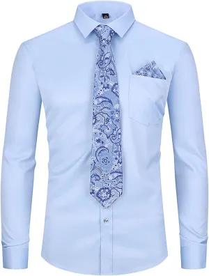 XTAPAN Men's Casual Dress Shirt Long Sleeve Regular Fit Business Button up Shirt