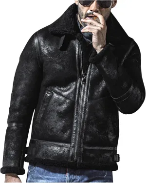 Zeiyignr Men's Winter Jacket Thick Thermal Full Zip Warm Sherpa Fleece Lined Coat Lapel Trucker Coats Vintage Bomber Jackets