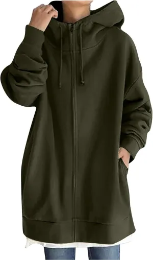 Zip Up Hoodie Women Fashion Tunic Hoodies Winter Fleece Pullover Hoodies 2024 Fall Long Jackets with Pockets