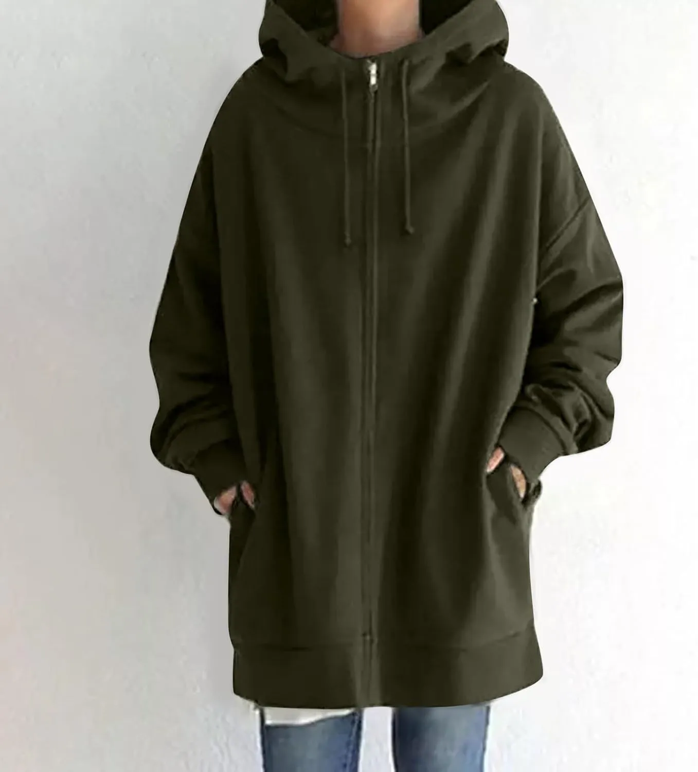 Zip Up Hoodie Women Fashion Tunic Hoodies Winter Fleece Pullover Hoodies 2024 Fall Long Jackets with Pockets
