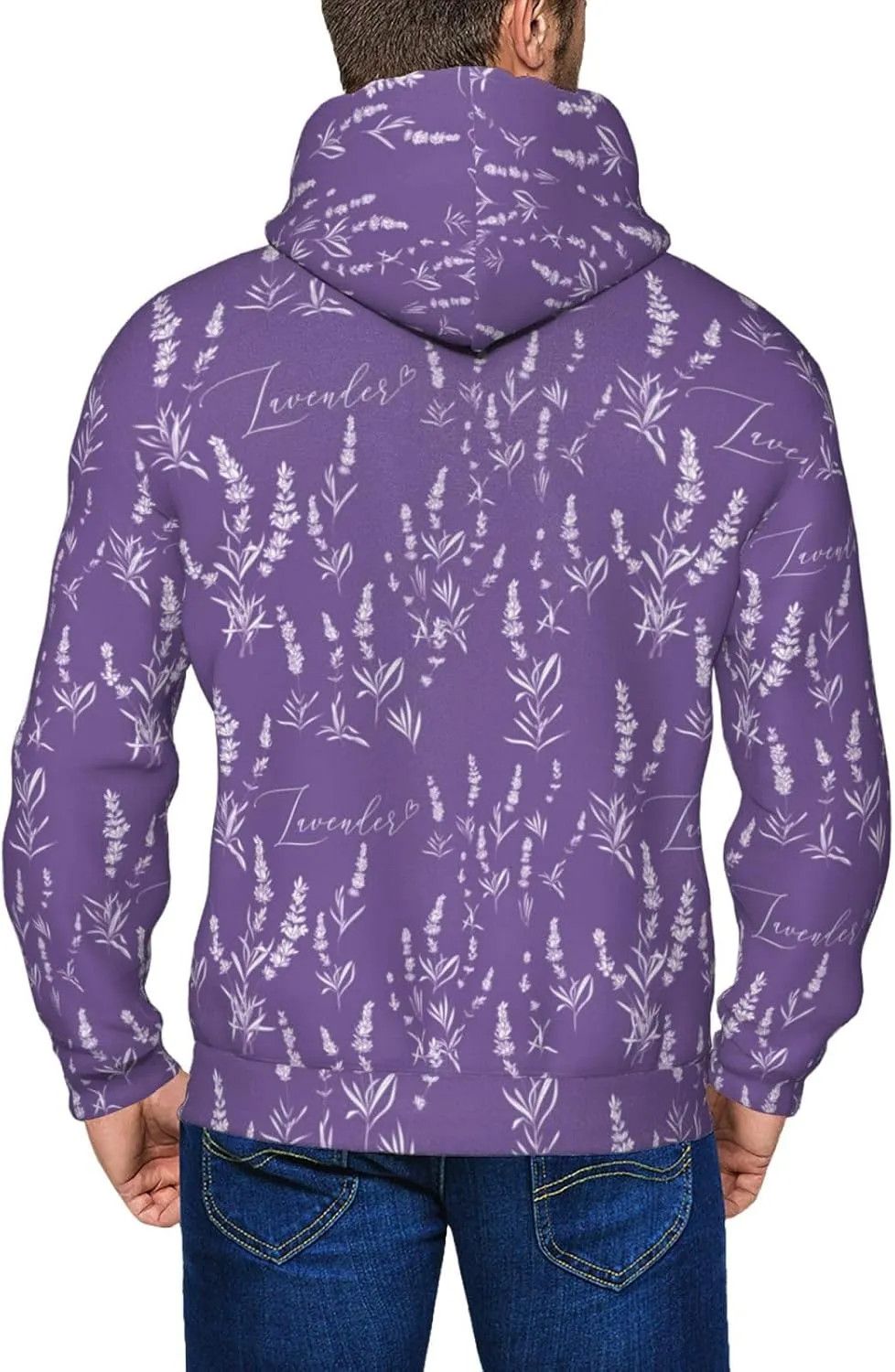 Zip Up Hoodies for Men - Long Sleeve Lavender Flowers Purple White Men'S Hoodies & Sweatshirts Jackets Pullover